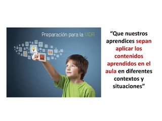 “Que nuestros
aprendices sepan
aplicar los
contenidos
aprendidos en el
aula en diferentes
contextos y
situaciones”
 