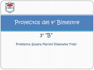3° “B”  Profesora: Susana Marisol Villanueva Trejo Proyectos del 4° Bimestre 