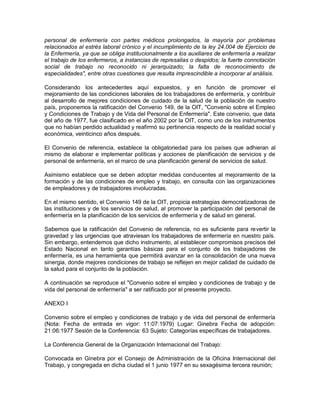 Proyectos de ley vigentes sobre Enfermeria en el Parlamento Argentino (a Noviembre de 2012)