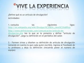 Proyecto Secuencia 1 Articulo de Divulgación | PPTX