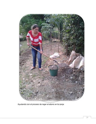 Ayudando con el proceso de regar el abono en la zanja

29

 