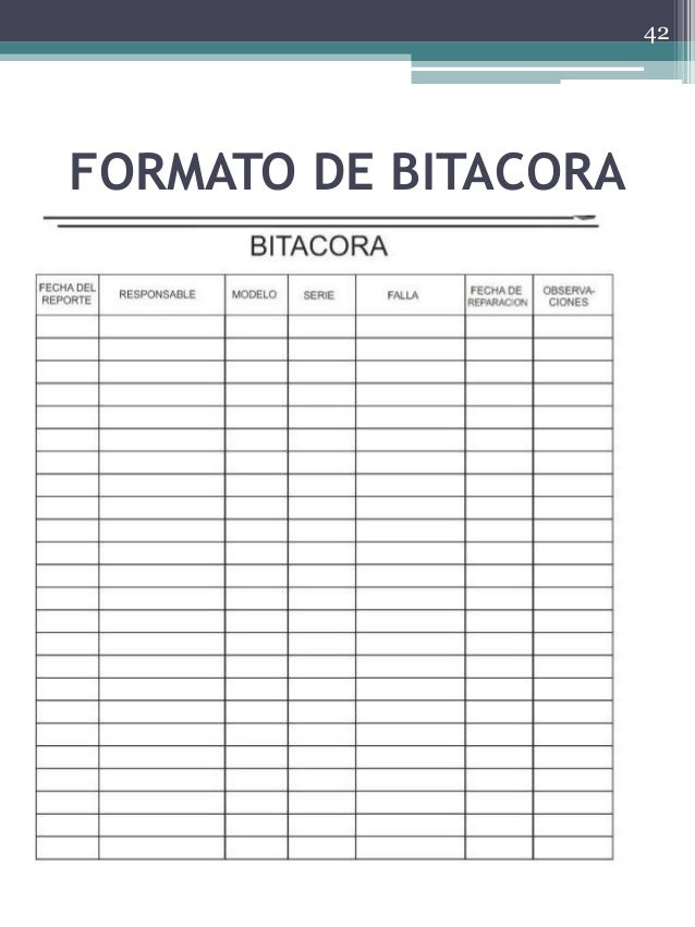 Ejemplo De Bitacora De Mantenimiento Preventivo Y