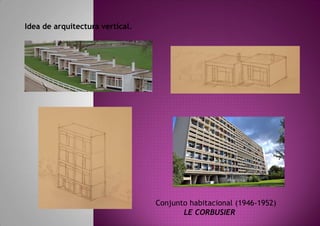 Idea de arquitectura vertical.




                                 Conjunto habitacional (1946-1952)
                                        LE CORBUSIER
 