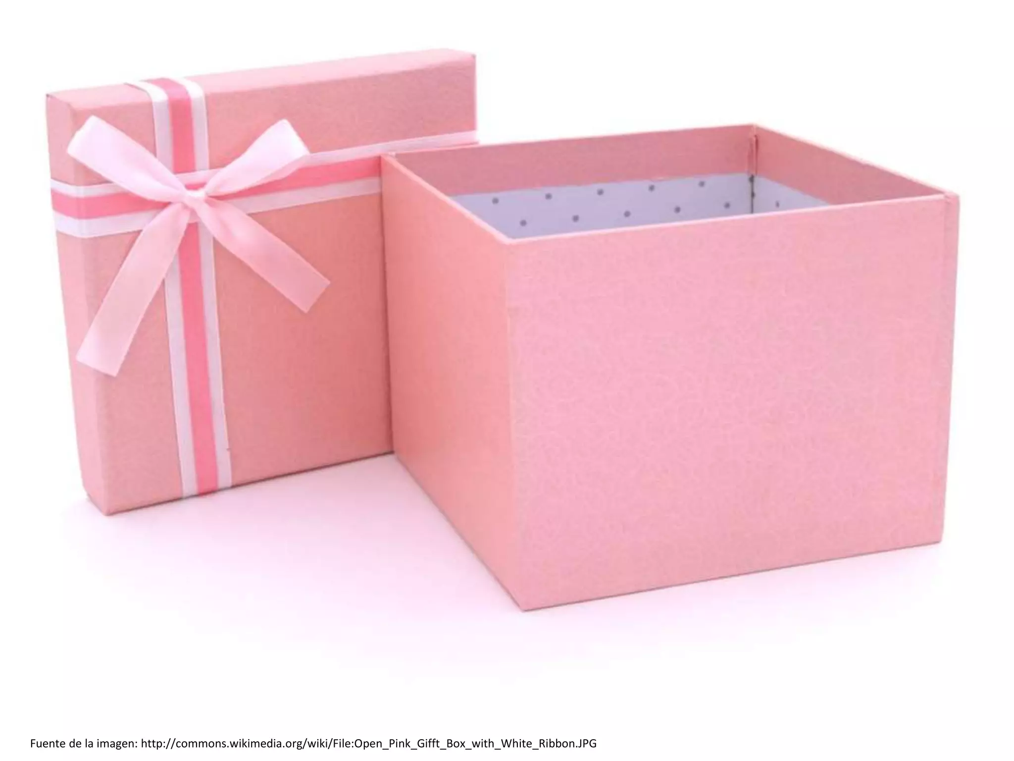 Fuente de la imagen: http://commons.wikimedia.org/wiki/File:Open_Pink_Gifft_Box_with_White_Ribbon.JPG
 