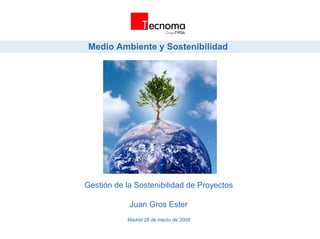 Medio Ambiente y Sostenibilidad
Gestión de la Sostenibilidad de Proyectos
Juan Gros Ester
Madrid 28 de marzo de 2008
 