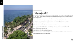 Arquitecturay
Ambiente
Bibliografía
Proyectos de construcción sostenible en República Dominicana - Constructora Irkus .com.do
www.plataformaarquitectura.cl/cl/02-66348/edificio-administrativo-grupo-banas-daniel-pons
Revistaconstruir.com/proyectos sostenibles
FR4construcciones.com.do/edificaciones-construccion-sostenible-rep.dom
www.skyscrapercity.com/threads/฀฀-santo-domingo-embajada-de-los-eeuu.1446250/page-7
https://www.moorerubleyudell.com
https://www.cerartec.com.do/obras/agora-mall/
https://revistaconstruir.com/agora-mall-una-construccion-abrio-paso-edificios-verdes-dominicana/
https://arquitexto.com/2013/01/agora-mall/
Cita: "Edificio Administrativo Grupo Banas / Daniel Pons" 22 dic 2010. ArchDaily México. Accedido el
12 Dic 2021. <https://www.archdaily.mx/mx/02-66348/edificio-administrativo-grupo-banas-daniel-
pons> ISSN 0719-8914
38
 