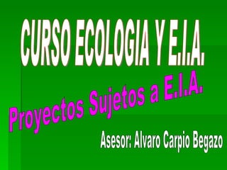 Proyectos Sujetos a E.I.A. CURSO ECOLOGIA Y E.I.A. Asesor: Alvaro Carpio Begazo 