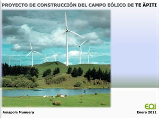 PROYECTO DE CONSTRUCCIÓN DEL CAMPO EÓLICO DE TE ÄPITI




Amapola Munuera                               Enero 2011
 