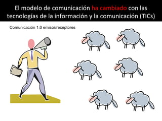El modelo de comunicación   ha cambiado   con las tecnologías de la información y la comunicación (TICs) Comunicación 1.0 emisor/receptores 