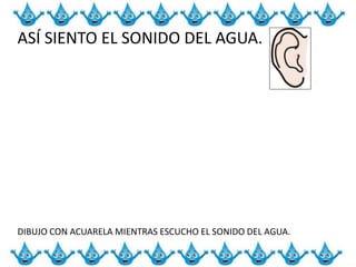 ASÍ SIENTO EL SONIDO DEL AGUA.
DIBUJO CON ACUARELA MIENTRAS ESCUCHO EL SONIDO DEL AGUA.
 