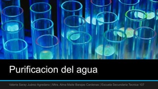 Purificacion del agua
Valeria Saray Juárez Agredano | Mtra. Alma Maite Barajas Cardenas | Escuela Secundaria Tecnica 107
 