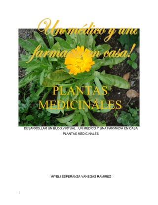 PLANTAS
           MEDICINALES
    DESARROLLAR UN BLOG VIRTUAL : UN MÉDICO Y UNA FARMACIA EN CASA
                         PLANTAS MEDICINALES




                  MIYELI ESPERANZA VANEGAS RAMIREZ




1
 