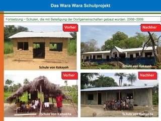 Das Wara Wara Schulprojekt
Fortsetzung – Schulen, die mit Beteiligung der Dorfgemeinschaften gebaut wurden. 2008-2009

                                      Vorher                                             Nachher




                     Schule von Kakayoh                                     Schule von Kakayoh

                                  Antes
                                     Vorher                                            Nachher
                                    Antes




                      Schule von Kamakita                                   Schule von Kamakita
 