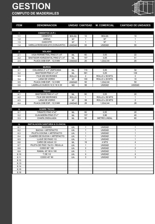 GESTION
COMPUTO DE MADERIALES
 