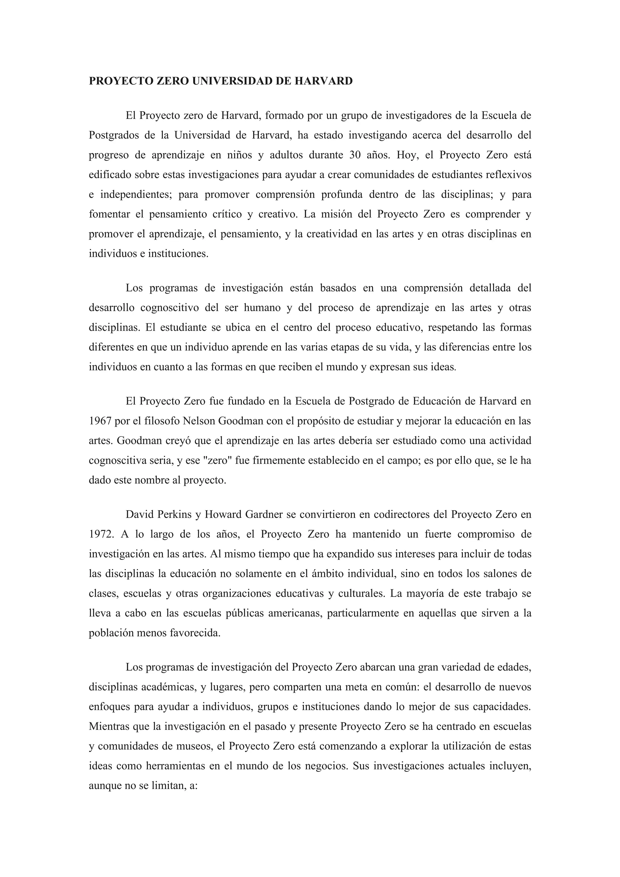 Proyecto zero universidad de harvard | DOC