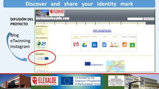 Discover and share your identity mark
DIFUSIÓN DEL
PROYECTO
Blog
eTwinning
Instagram
 