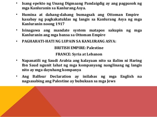 Ano Ang Epekto Ng Unang Digmaang Pandaigdig Sa Kanlurang Asya Asya at ang Ikalawang Digmaang Pandaigdig