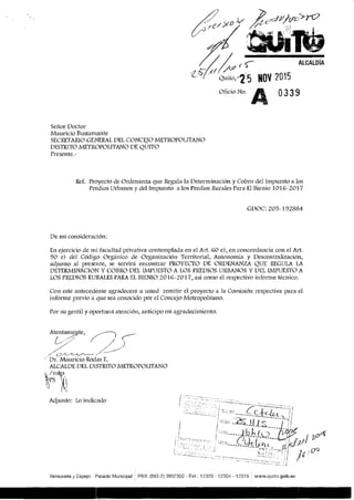 Proy. reforma OM impuestos prediales Quito