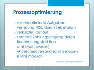 Prozessoptimierungkostenoptimierte Aufgaben- verteilung (RSb durch Sekretariat)verkürzter Postlauf