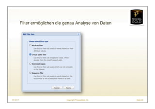 Filter ermöglichen die genau Analyse von Daten




07.04.11                          Copyright ProcessGold AG   Seite 20
 