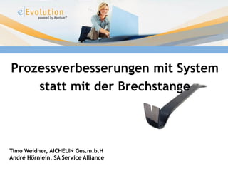 Prozessverbesserungen mit System
    statt mit der Brechstange



Timo Weidner, AICHELIN Ges.m.b.H
André Hörnlein, SA Service Alliance
 
