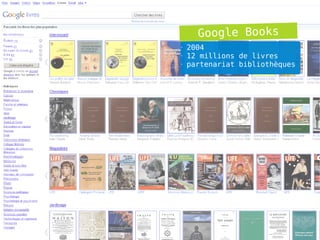 Google Books
●
    2004
●
    12 millions de livres
●
    partenariat bibliothèques




                                44
 