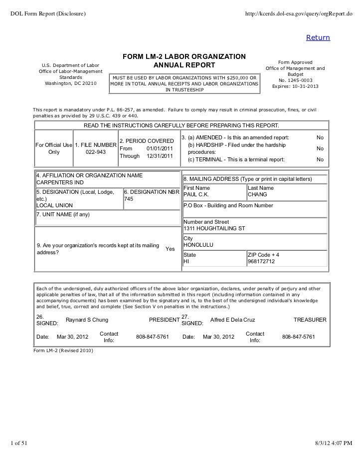 prp dol form report disclosure dol 4 form