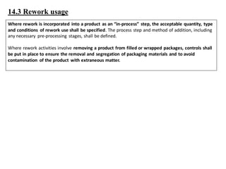 Manufacturing Rework Not Permitted 22002 : 100 2025 PRP in food manufacturing | PDF