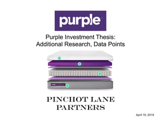 Purple Investment Thesis:
Additional Research, Data Points
Pinchot lane
partners
April 19, 2019
 