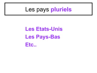 Les pays pluriels


Les Etats-Unis
Les Pays-Bas
Etc..
 
