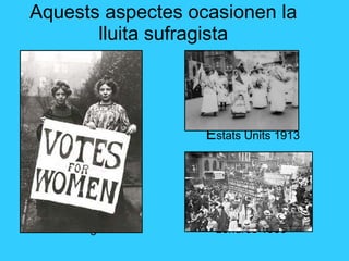 Aquests aspectes ocasionen la lluita sufragista E stats Units 1913 Sufragistes  Londres 1908 