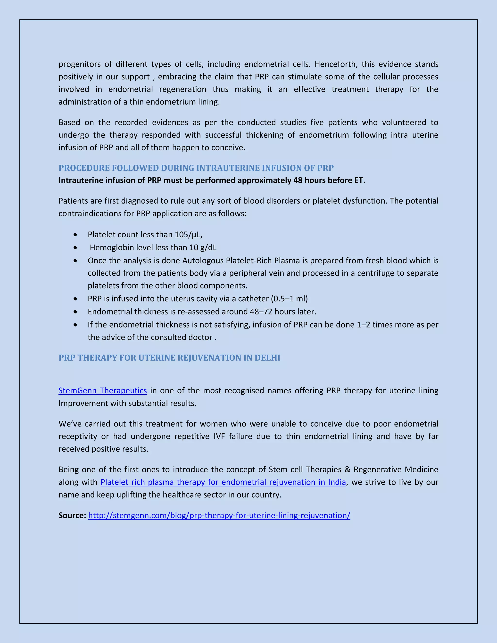 PRP THERAPY FOR UTERINE LINING REJUVENATION | PDF