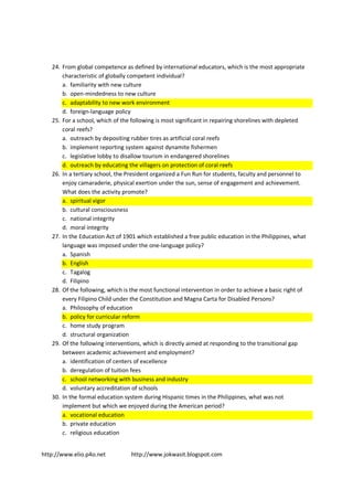 Professional Education Reviewer For Let Or Blept Examinees Pdf