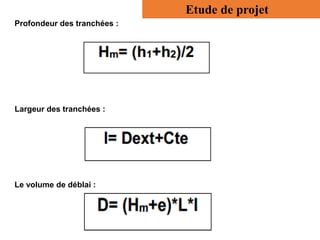 Profondeur des tranchées :
Largeur des tranchées :
Le volume de déblai :
Etude de projet
 