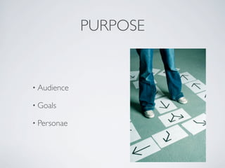 PURPOSE


• Audience

• Goals

• Personae
 