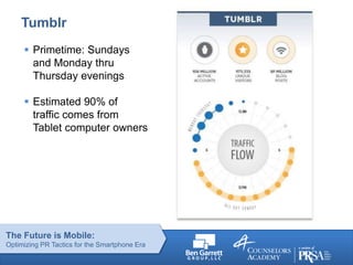 The Future is Mobile:
Optimizing PR Tactics for the Smartphone Era
Tumblr
 Primetime: Sundays
and Monday thru
Thursday ev...