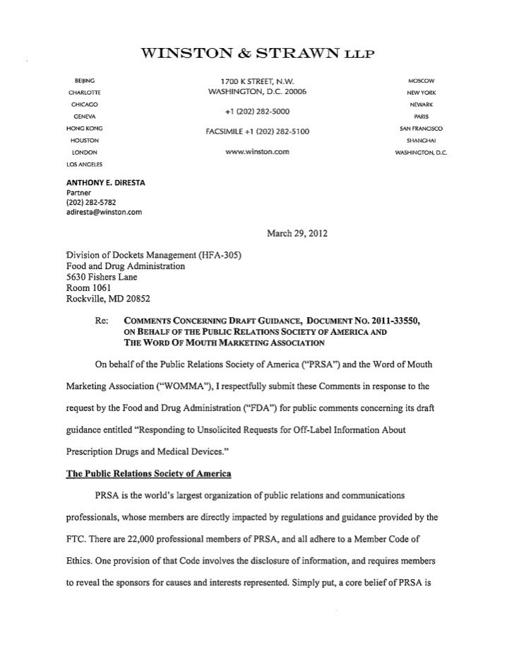 Response to Request for Comment                              U.S. Food and Drug Administration                Comments Con...
