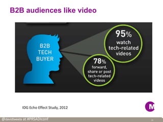 @davidtweets at #PRSADIconf
B2B audiences like video
15
IDG Echo Effect Study, 2012
 