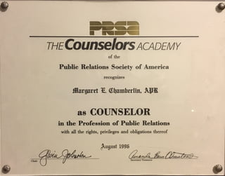 PRSA Counselors Academy Certificate 
