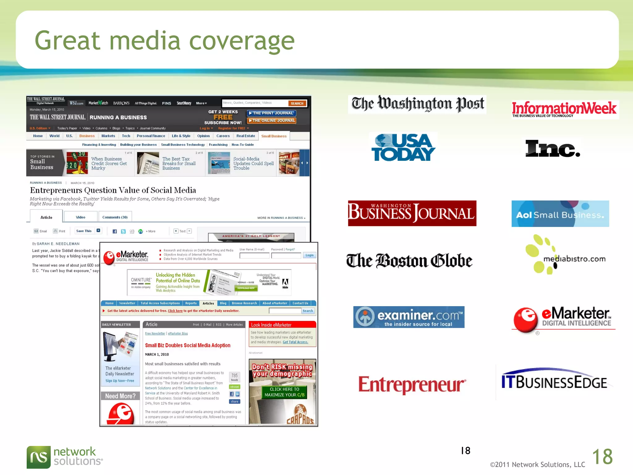 ©2011 Network Solutions, LLC 18
Great media coverage
18
 