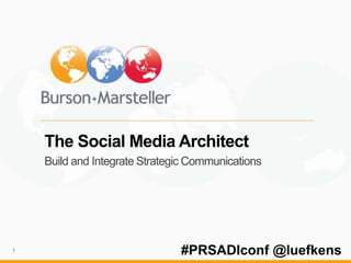 The Social Media Architect
    Build and Integrate Strategic Communications




1
                               #PRSADIconf @luefkens
 
