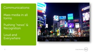 Communications:

Mass media in all
forms

Pushing “news” &
Recognition

Loud and
Everywhere


4                   Global Marketing
 