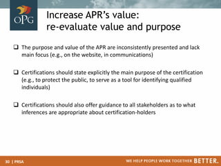 Increase APR’s value:
re-evaluate value and purpose
 The purpose and value of the APR are inconsistently presented and la...
