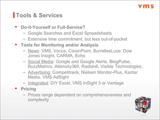 Tools & Services
 Do-it-Yourself or Full-Service?
– Google Searches and Excel Spreadsheets
– Extensive time commitment, b...