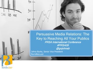 Persuasive Media Relations: The
     Key to Reaching All Your Publics
              PRSA International Conference
                       #PRSA09
                       @gojohnab
Johna Burke, Senior Vice President
BurrellesLuce
 