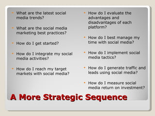 A More Strategic Sequence <ul><li>What are the latest social media trends? </li></ul><ul><li>What are the social media mar...