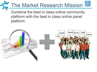 The Market Research Mission
Combine the best in class online community
platform with the best in class online panel
platform.
 