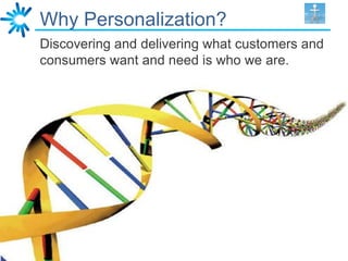 Why Personalization?
Discovering and delivering what customers and
consumers want and need is who we are.
 