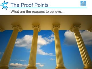 The Proof Points
What are the reasons to believe…
 
