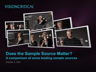 Does the Sample Source Matter?
A comparison of some leading sample sources
October 3, 2011
 
